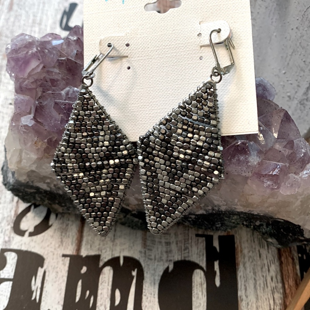 3” Beaded triangle dangle earrings